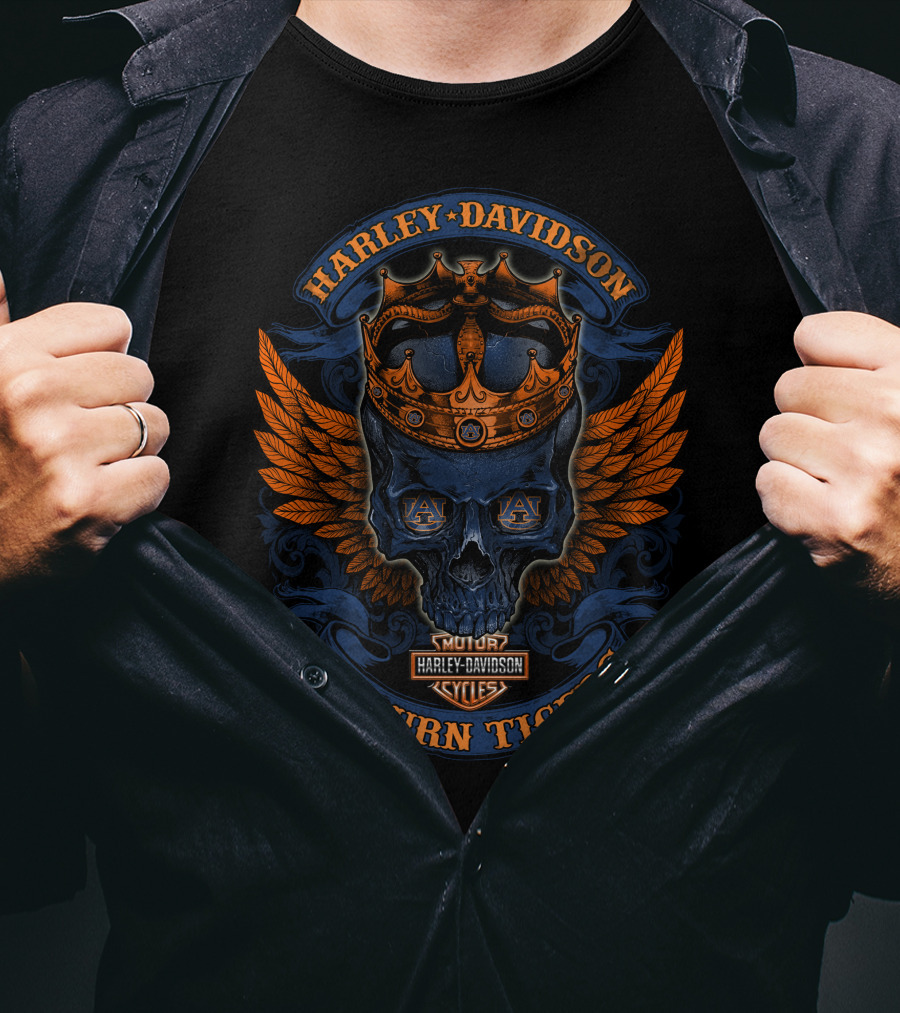 Harley Davidson Auburn Tigers Crowned Skull With Wings T-Shirt