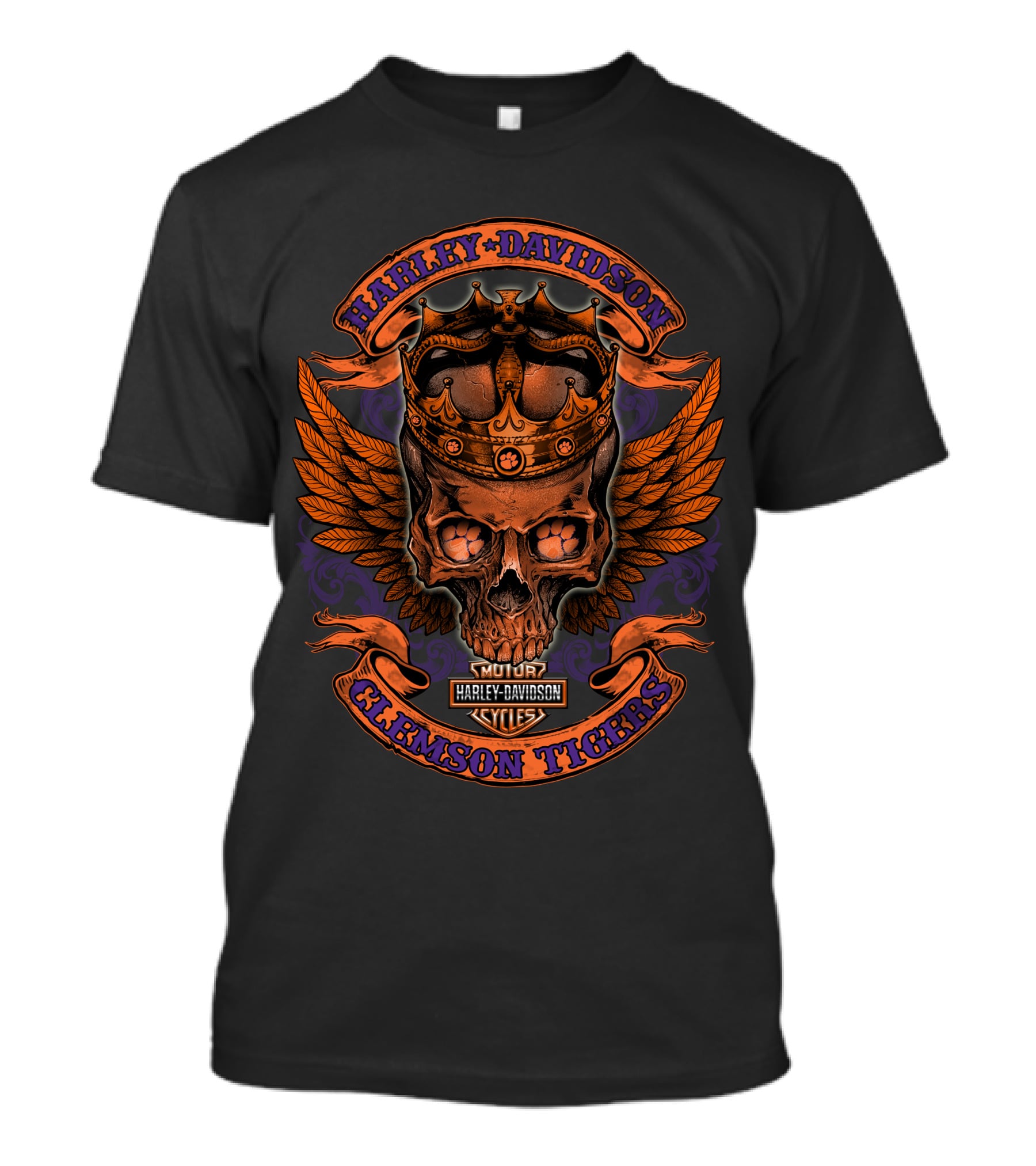 Harley Davidson Motor Cycles Skull Crown Clemson Tigers T-Shirt