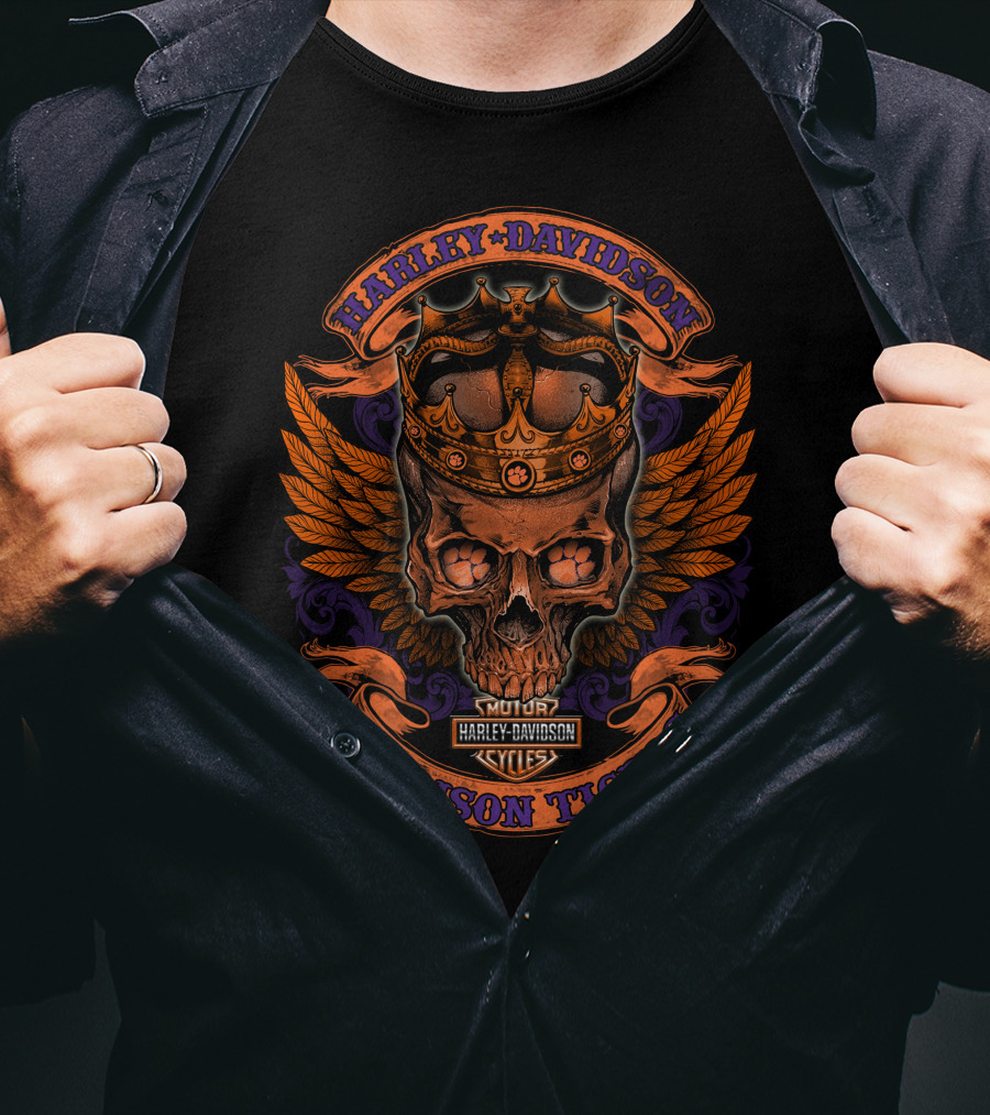 Harley Davidson Motor Cycles Skull Crown Clemson Tigers T-Shirt