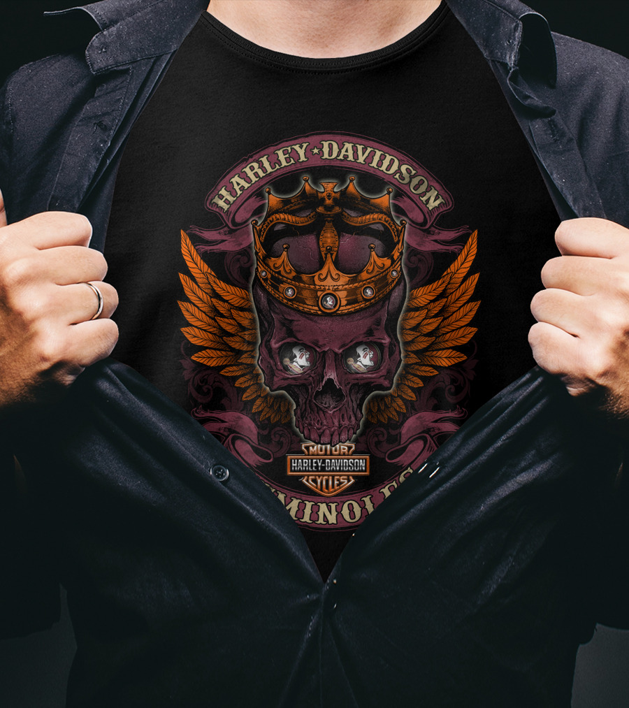 Harley Davidson Seminoles Skull Crown Wings T-Shirt