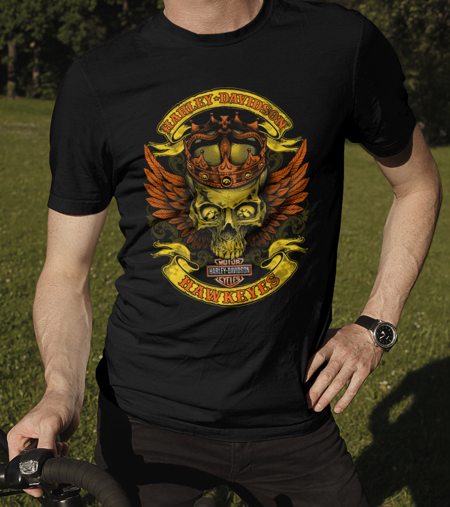 Harley Davidson Hawkeyes Skull Crown Wings T-Shirt