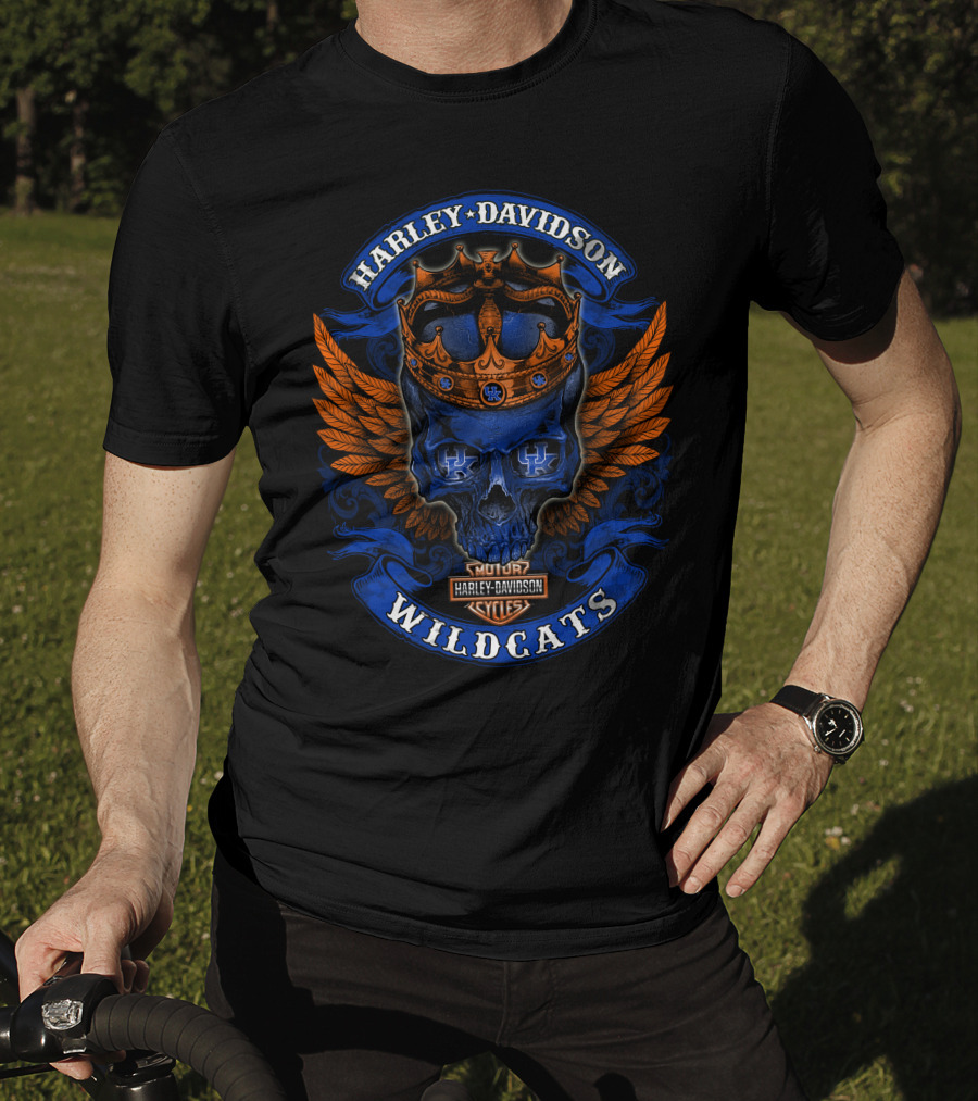 Harley Davidson Wildcats Skull Crown Wings Kentucky Wildcats T-Shirt