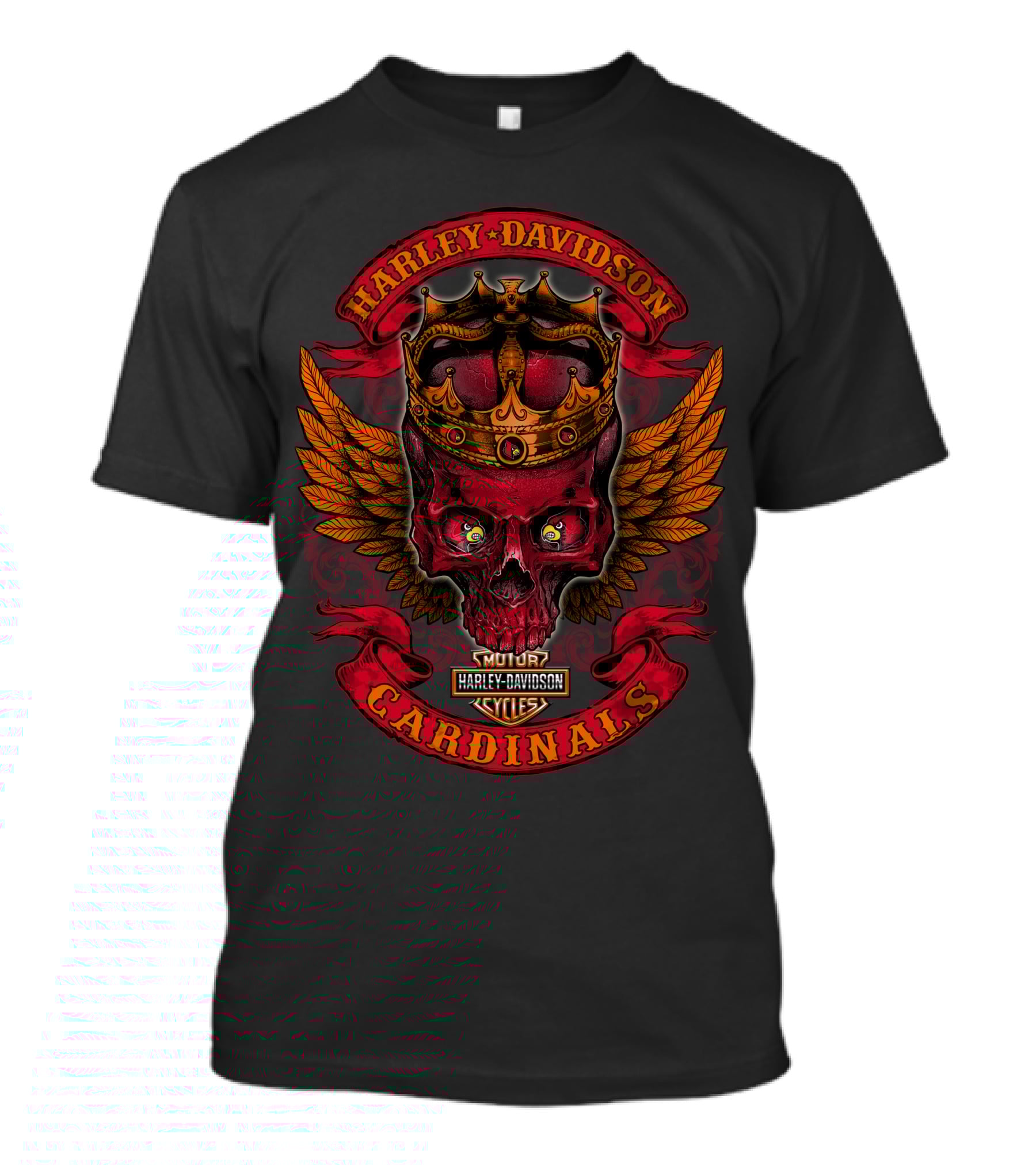 King Harley Davidson Cardinals Skull Wings Logo 288 Louisville T-Shirt