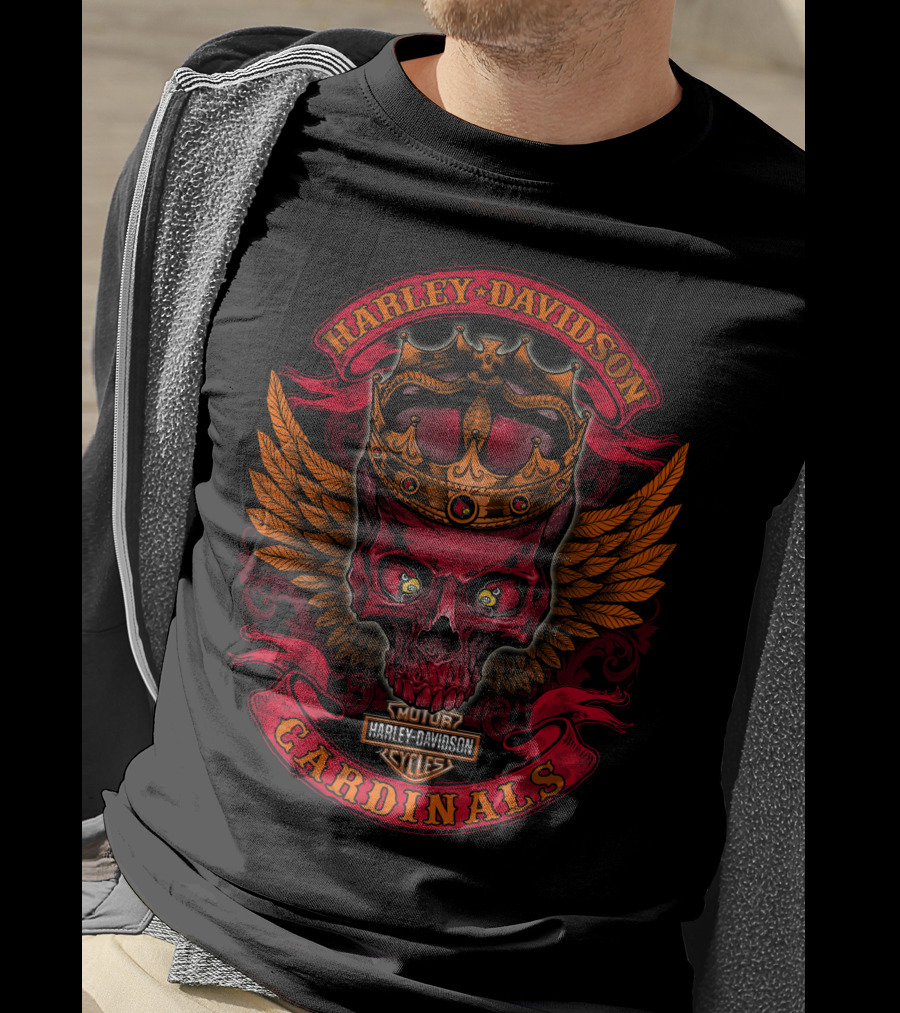 King Harley Davidson Cardinals Skull Wings Logo 288 Louisville T-Shirt