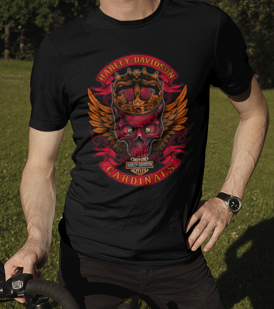 King Harley Davidson Cardinals Skull Wings Logo 288 Louisville T-Shirt
