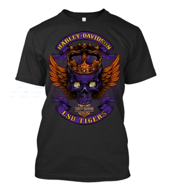 Harley Davidson Lsu Tigers Skull Crown Wings T-Shirt