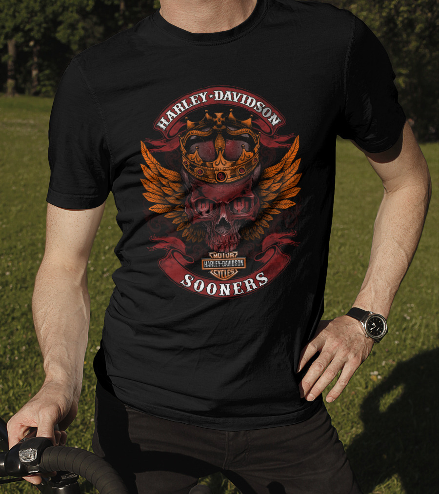 Harley Davidson King Skull Crown Wings Sooner Cycles T-Shirt