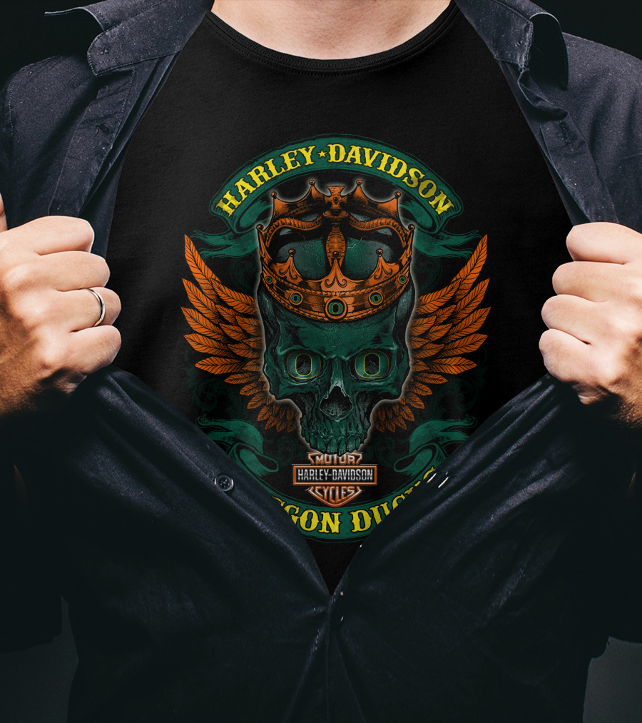 Harley Davidson Oregon Ducks Skull With Crown And Wings T-Shirt
