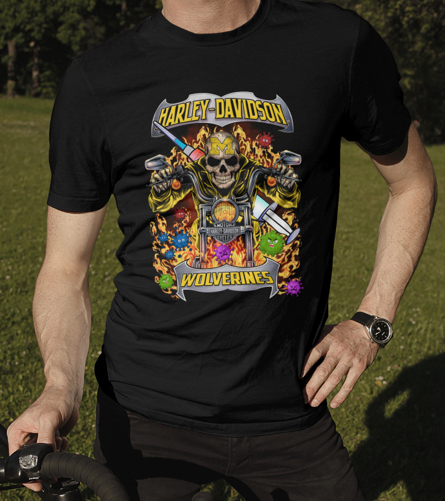 Harley Davidson Michigan Wolverines Skull Motorcycles T-Shirt