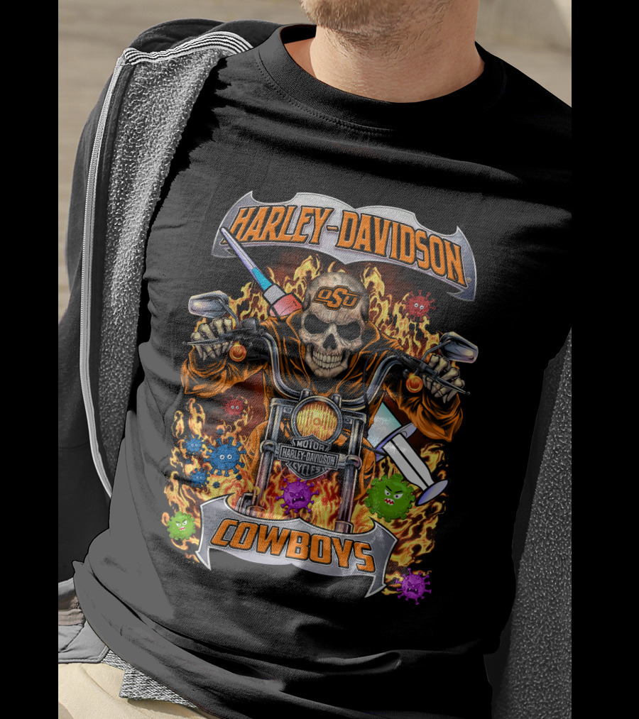 Harley Davidson Motorcycles Osu Cowboys Skull Flame T-Shirt