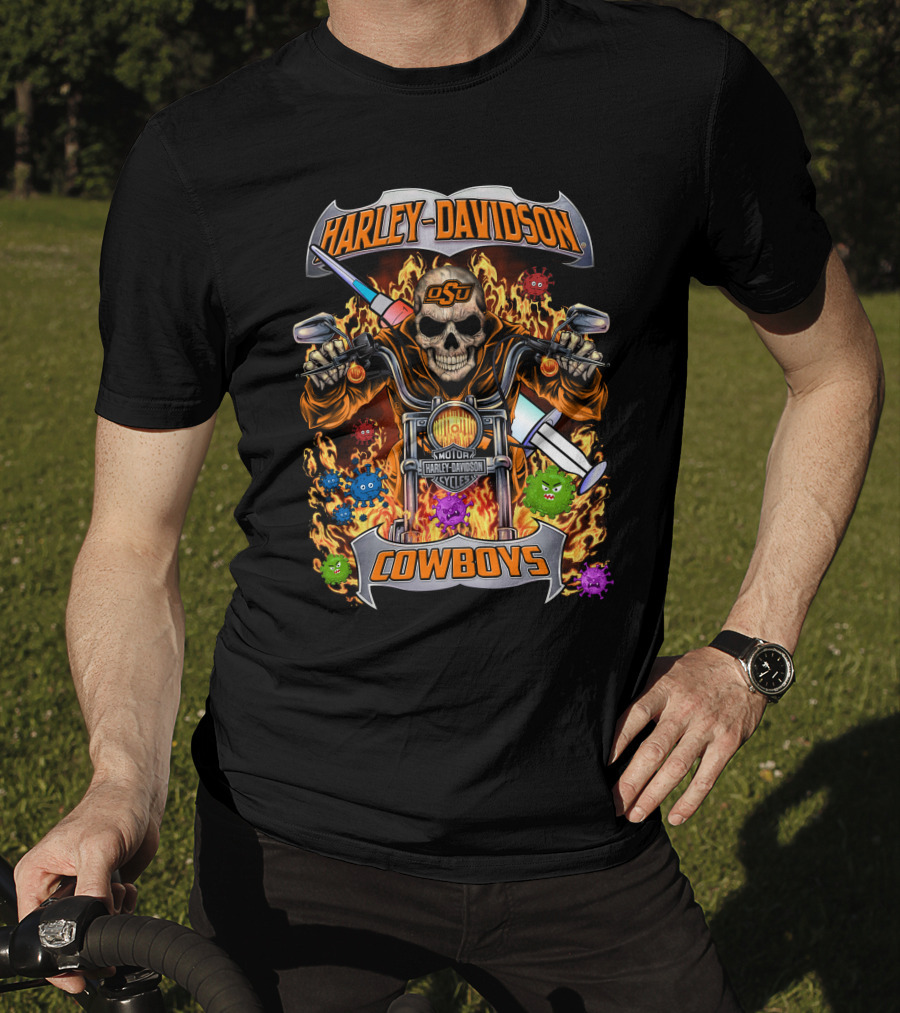 Harley Davidson Motorcycles Osu Cowboys Skull Flame T-Shirt