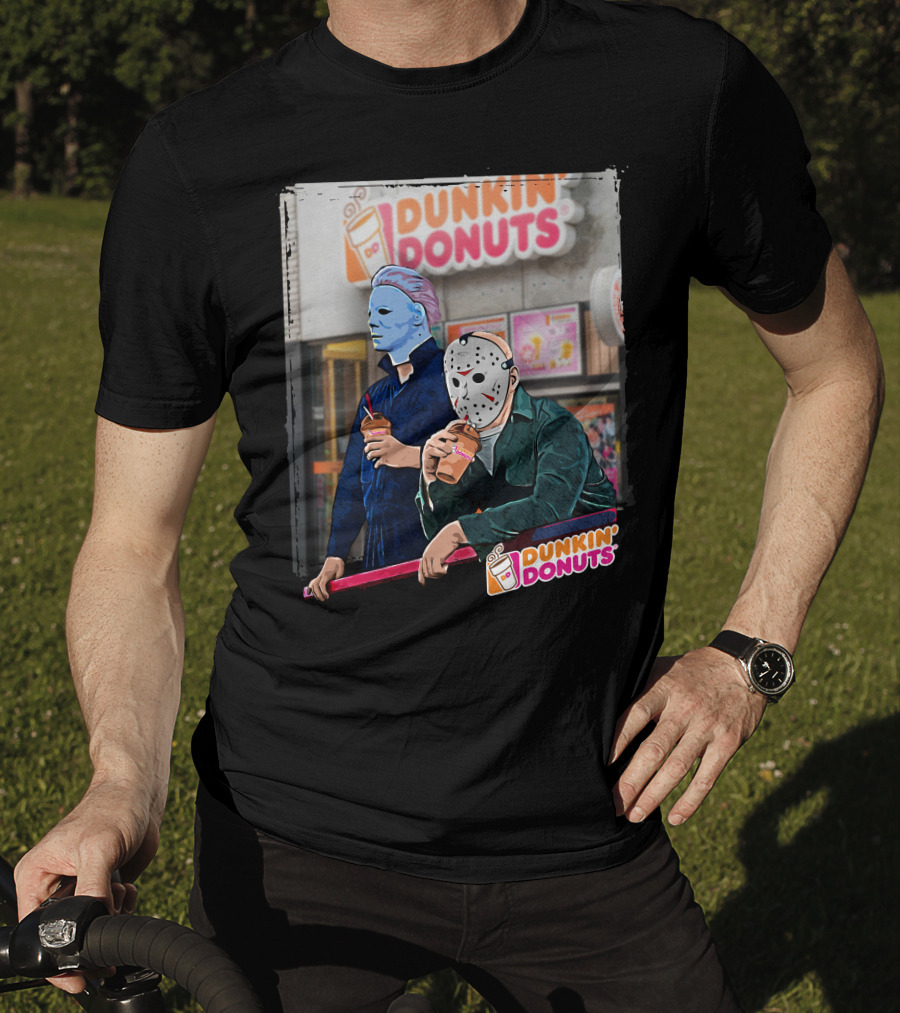 Dunkin Donuts Jason And Michael Halloween Mask Characters T-Shirt