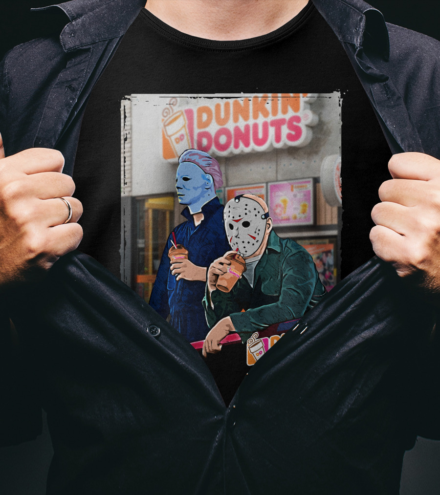 Dunkin Donuts Jason And Michael Halloween Mask Characters T-Shirt