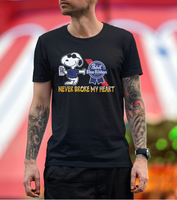 Premium T-Shirt: Snoopy Noe Cool Pabst Blue Ribbon Beer Never Broke My Heart T-Shirt Snoopy Noe Cool Pabst Blue Ribbon Beer Never Broke My Heart T-Shirt