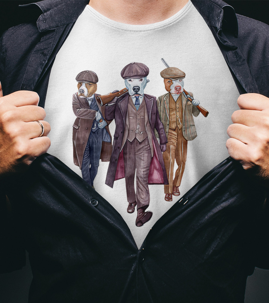 Peaky Blinders Dogs Illustrated In Vintage Suits And Hats T-Shirt