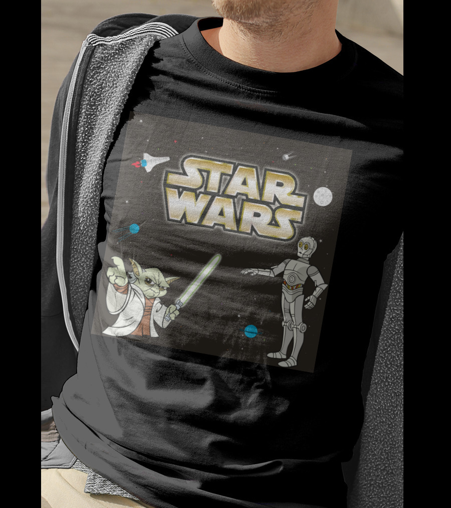 Star Wars Yoda And C-3PO Space Adventure Scene T-Shirt