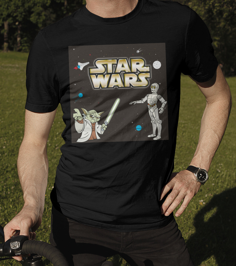 Star Wars Yoda And C-3PO Space Adventure Scene T-Shirt