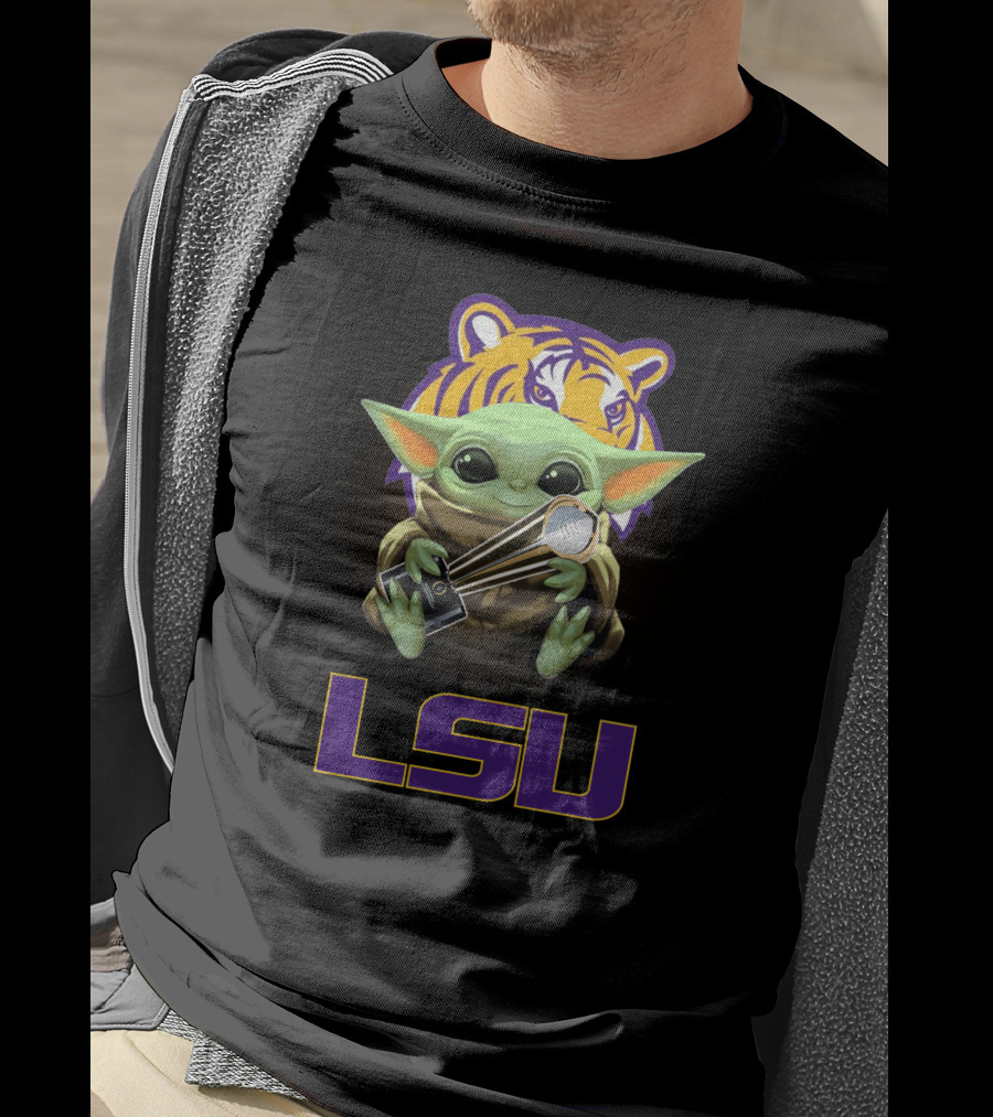 LSU Baby Yoda Holding Trophy Tiger T-Shirt