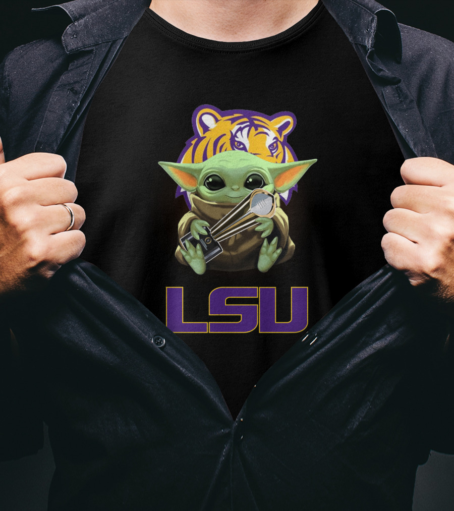 LSU Baby Yoda Holding Trophy Tiger T-Shirt