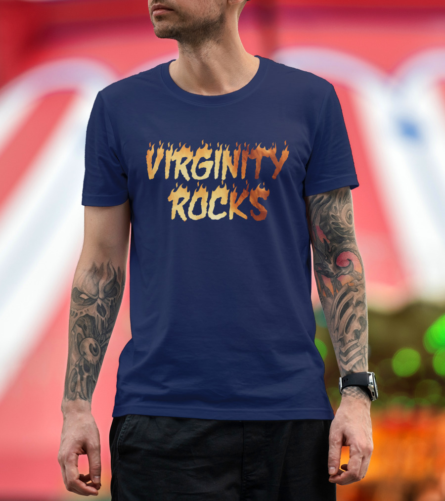 Virginity Rocks Danny Virginity Duncan Fire Text T-Shirt