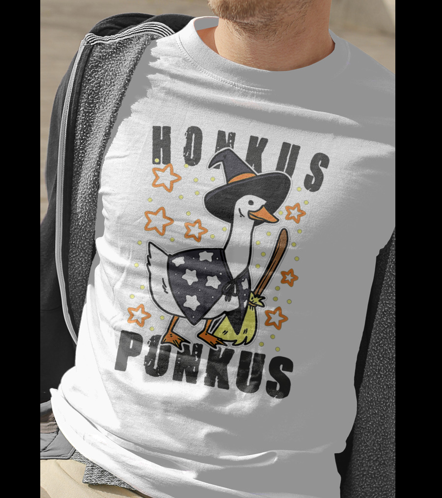 Honkus Ponkus Duck In Witch Costume With Stars And Broom T-Shirt