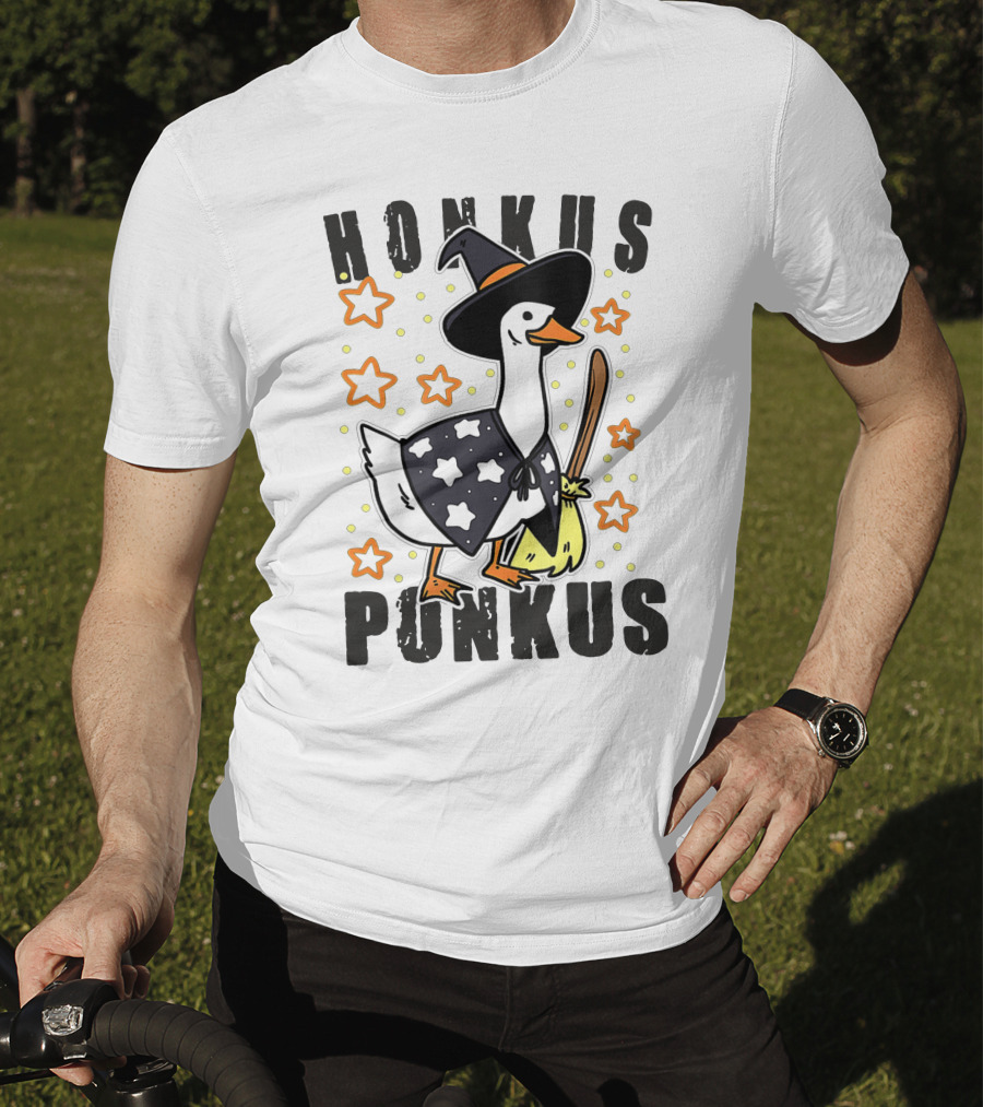 Honkus Ponkus Duck In Witch Costume With Stars And Broom T-Shirt