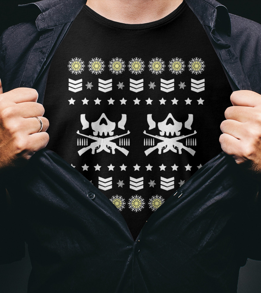 Christmas Ugly Bullet Club Skull And Crossed Rifles T-Shirt