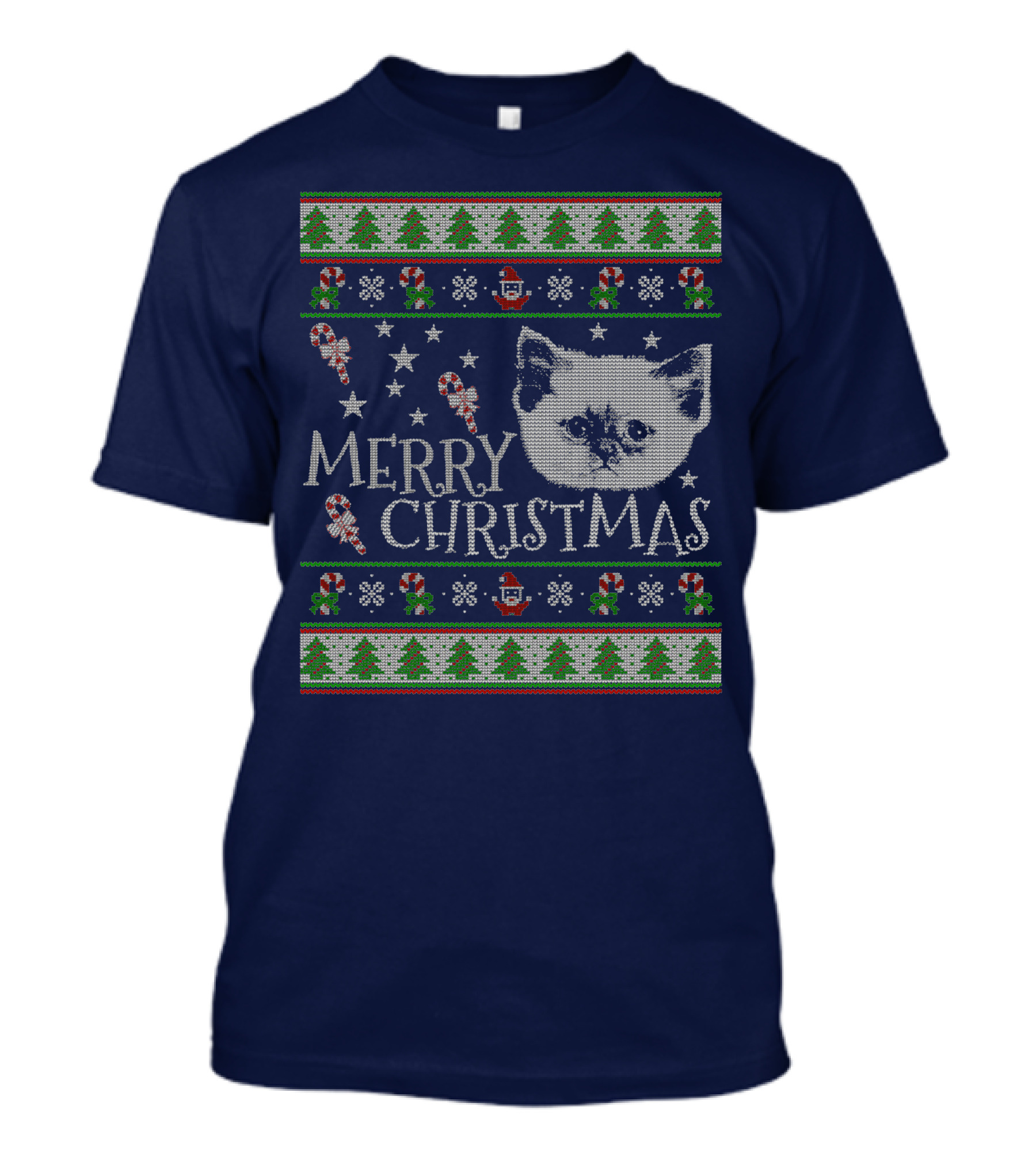 Merry Christmas Cute Persian Kitten Candy Canes Snowflakes Trees T-Shirt