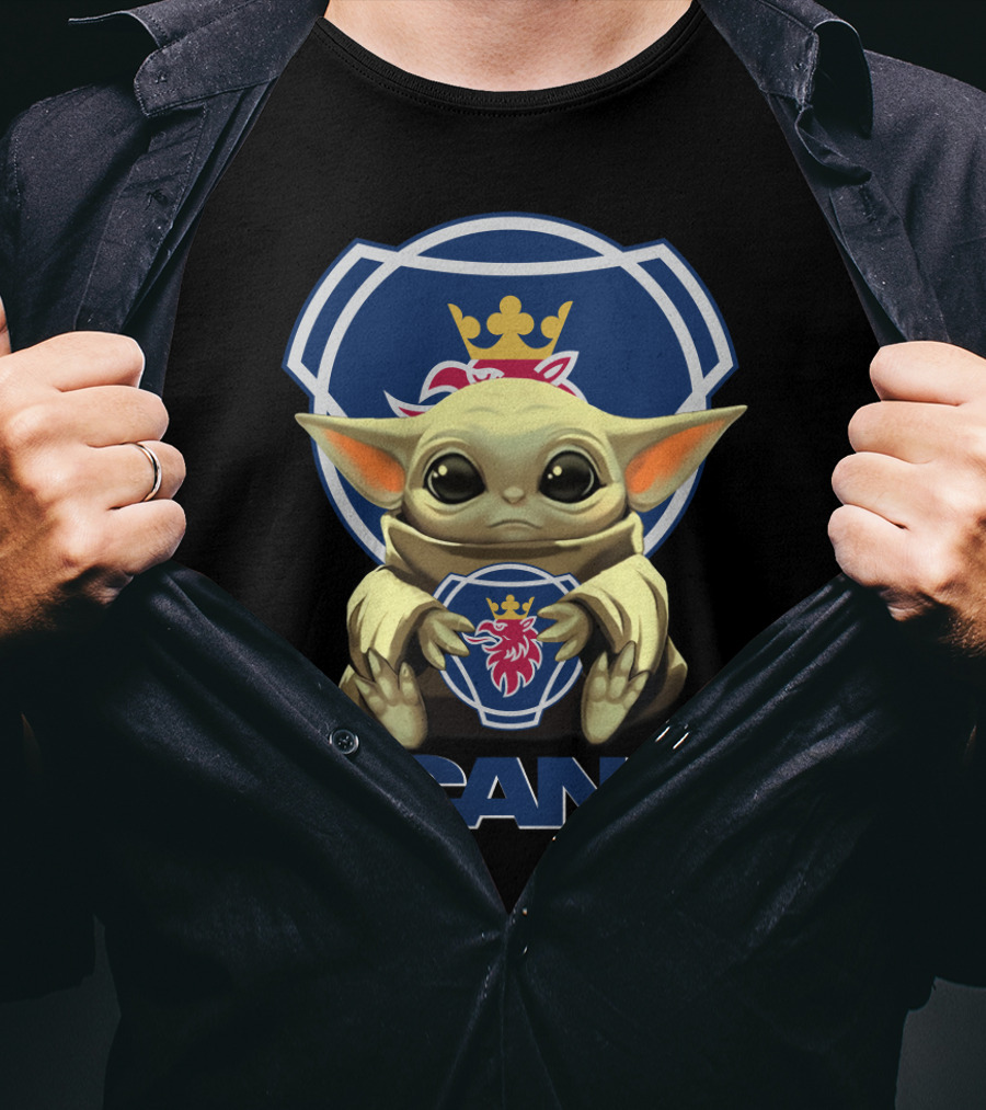Yoda Holding Scania Emblem With Lion And Crown T-Shirt