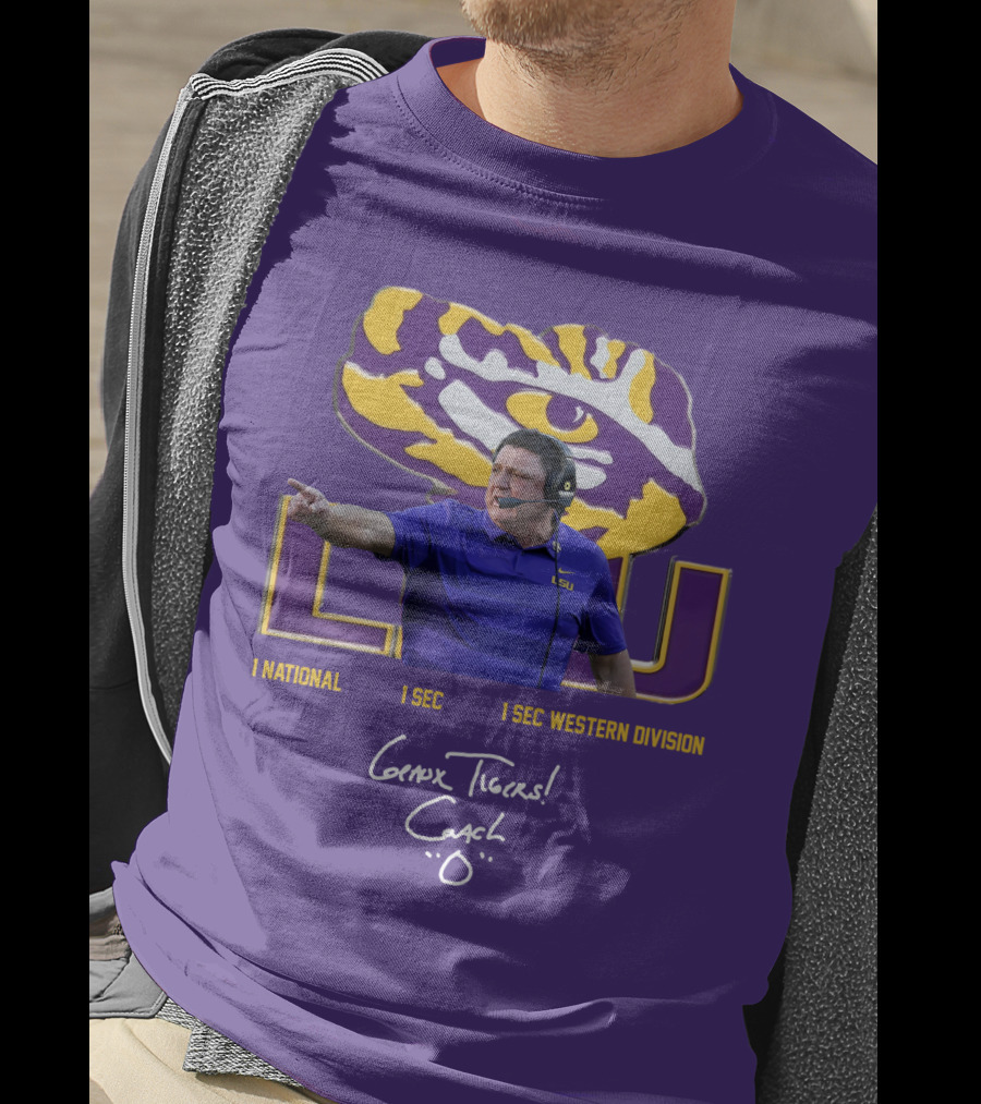 LSU Coach Ed Orgeron Geaux Tigers 1 National 1 SEC 1 SEC Western Division T-Shirt