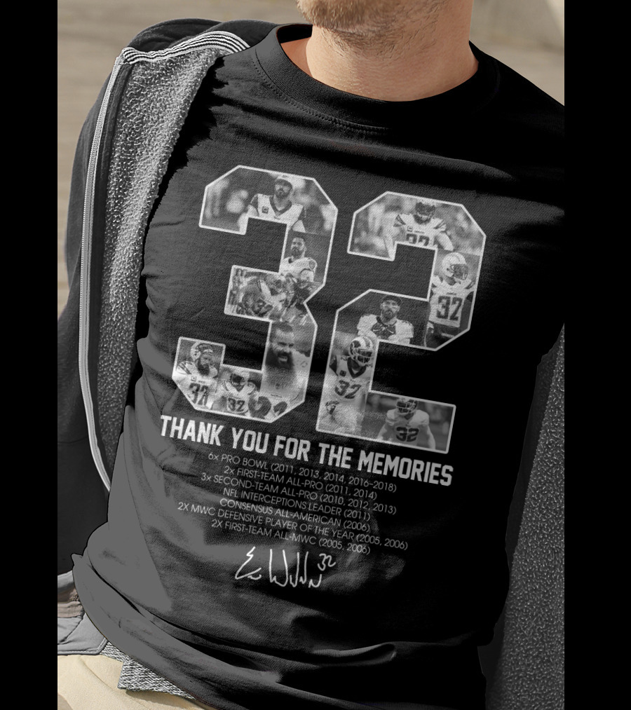 Eric Weddle No 32 Thank You For The Memories Pro Bowl All-Pro Interceptions Leader Signature T-Shirt