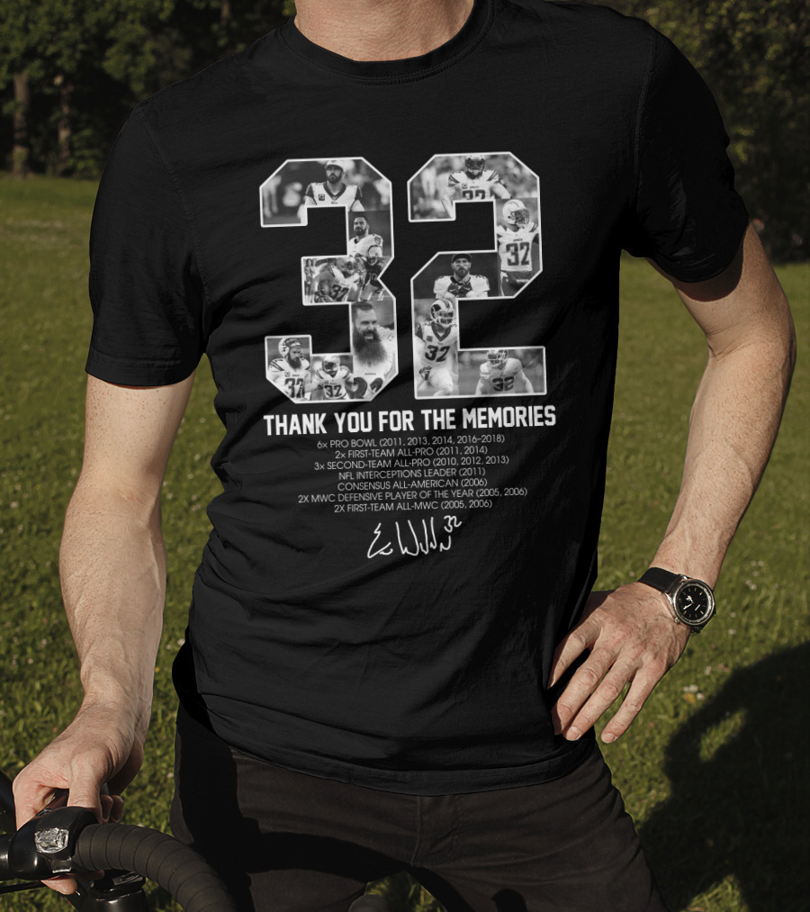 Eric Weddle No 32 Thank You For The Memories Pro Bowl All-Pro Interceptions Leader Signature T-Shirt