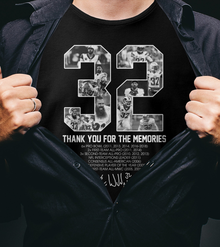 Eric Weddle No 32 Thank You For The Memories Pro Bowl All-Pro Interceptions Leader Signature T-Shirt