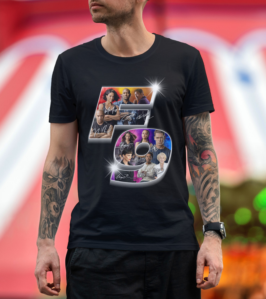 Fast and Furious 9 Cast Signatures and Character Collage T-Shirt