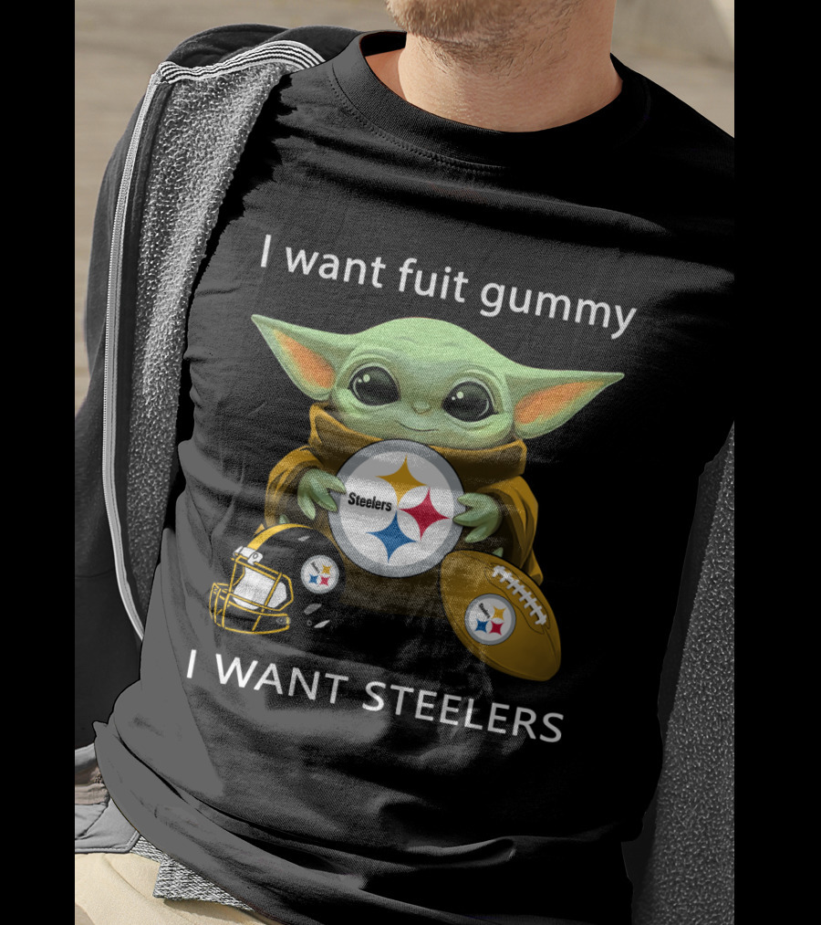 I Want Fuit Gummy I Want Steelers Baby Alien Star Steelers Football Helmet T-Shirt