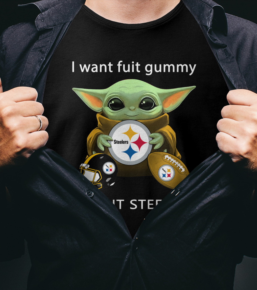 I Want Fuit Gummy I Want Steelers Baby Alien Star Steelers Football Helmet T-Shirt