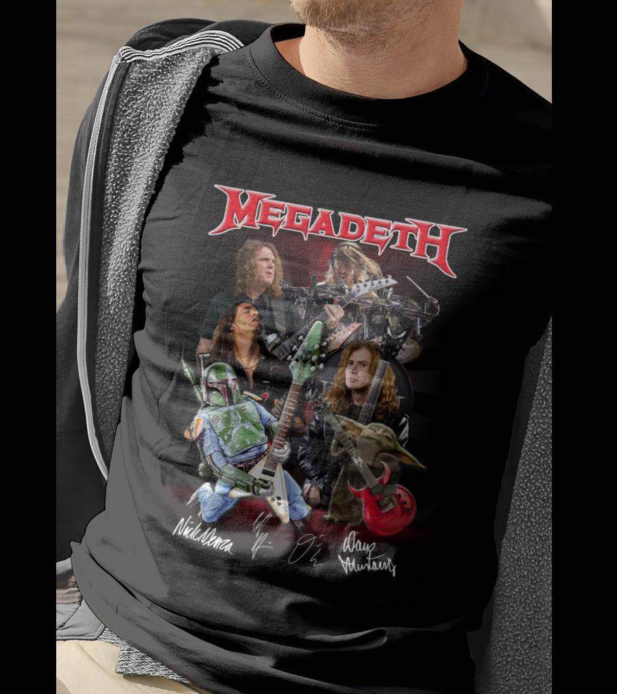 Megadeth Band Members With Boba Fett And Baby Yoda T-Shirt