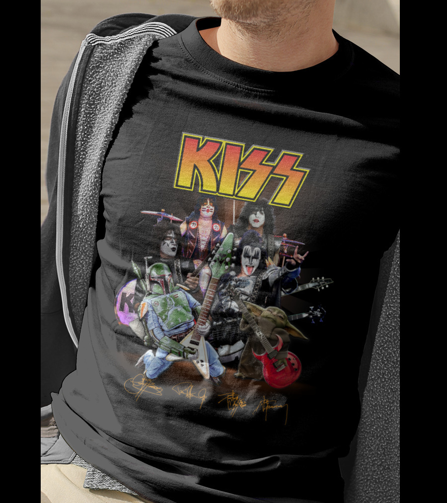 Kiss Star Wars Crossover With Boba Fett And Grogu Guitar Band Members T-Shirt