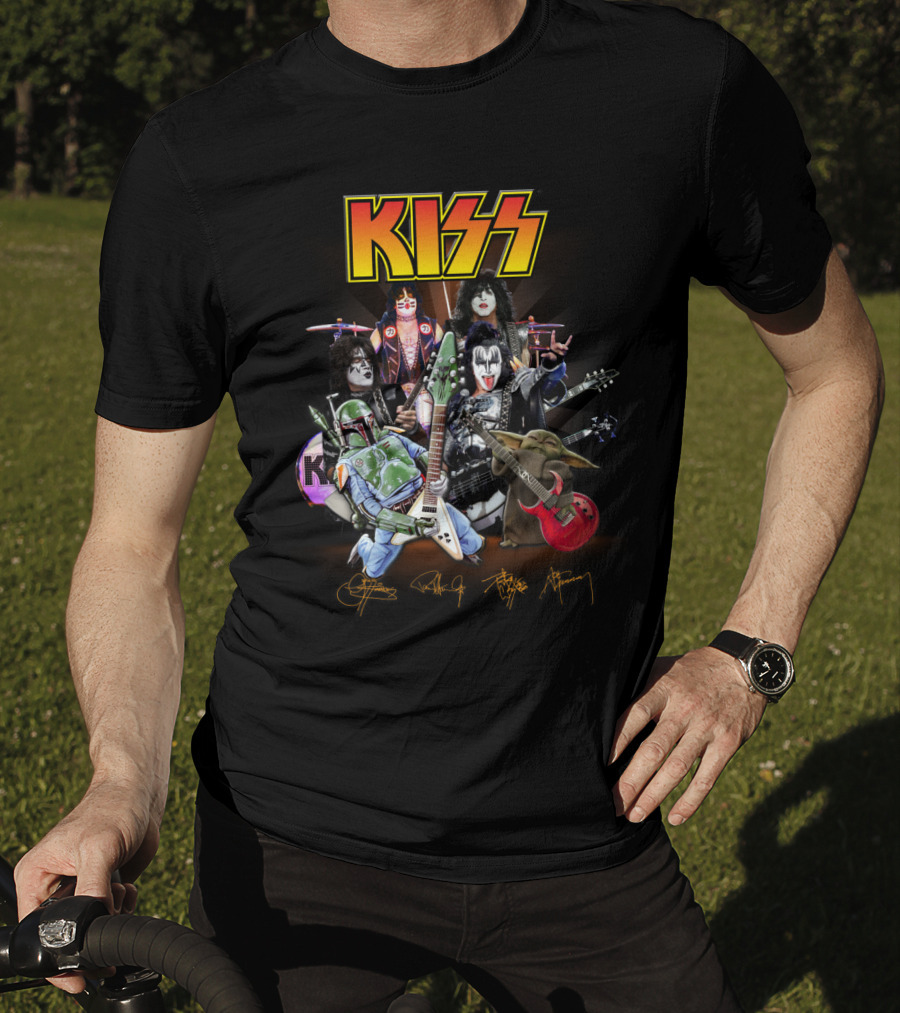 Kiss Star Wars Crossover With Boba Fett And Grogu Guitar Band Members T-Shirt