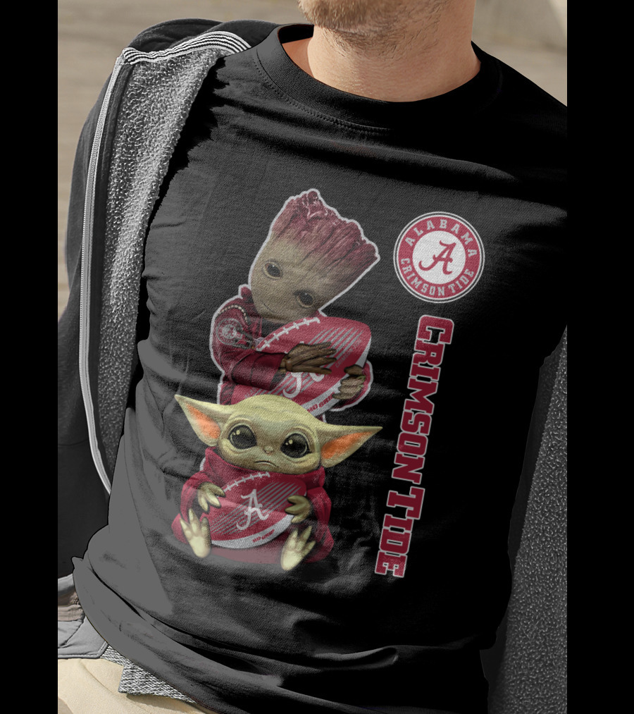 Alabama Crimson Tide Groot Baby Yoda Football T-Shirt