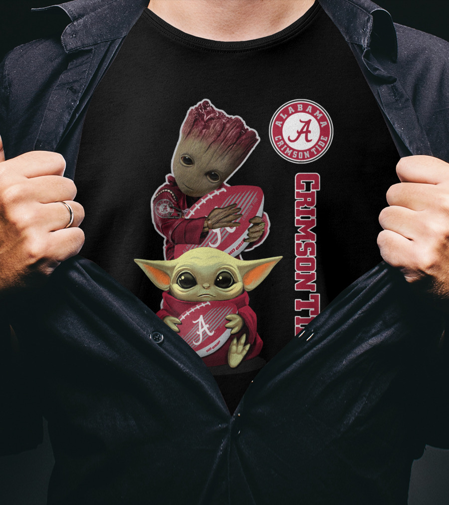 Alabama Crimson Tide Groot Baby Yoda Football T-Shirt
