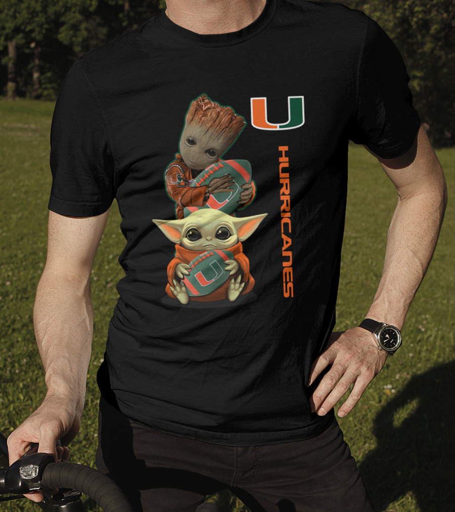 Groot Baby Yoda Miami Hurricanes Football Ncaa 41 Mh T-Shirt