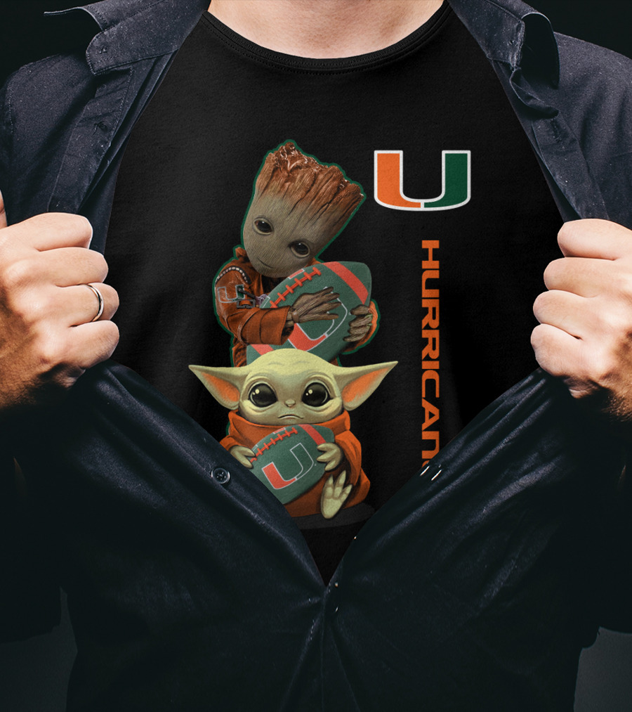 Groot Baby Yoda Miami Hurricanes Football Ncaa 41 Mh T-Shirt