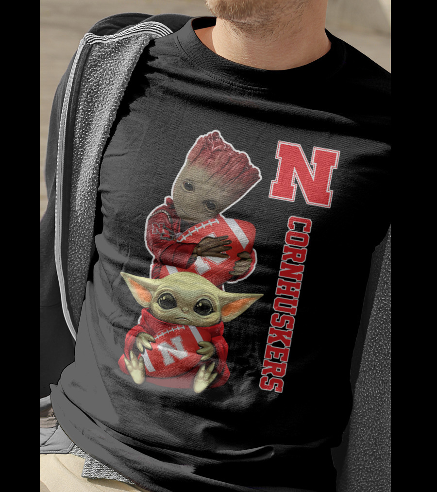 Nebraska Cornhuskers Groot And Baby Yoda Football T-Shirt