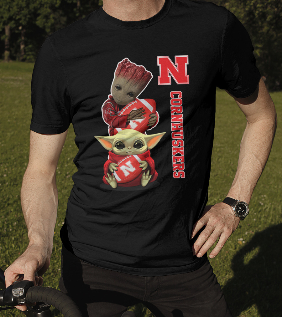 Nebraska Cornhuskers Groot And Baby Yoda Football T-Shirt