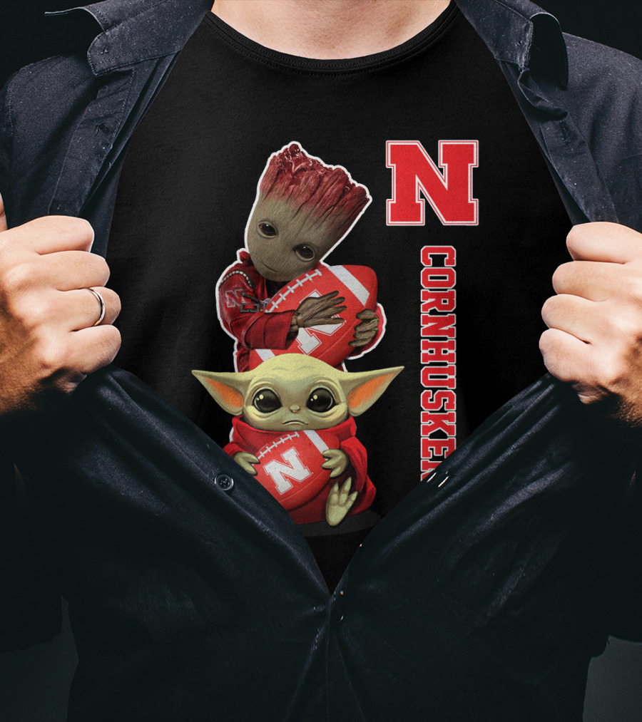 Nebraska Cornhuskers Groot And Baby Yoda Football T-Shirt
