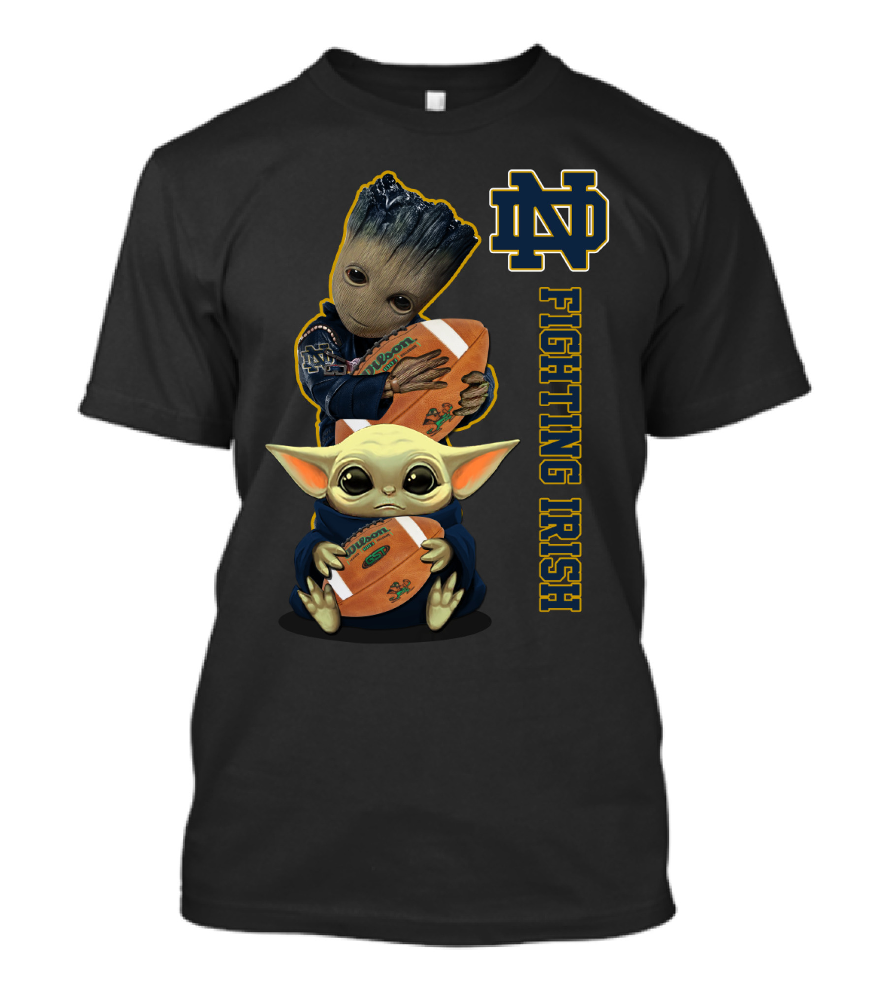 Nd Fighting Irish Groot And Baby Yoda With Football T-Shirt
