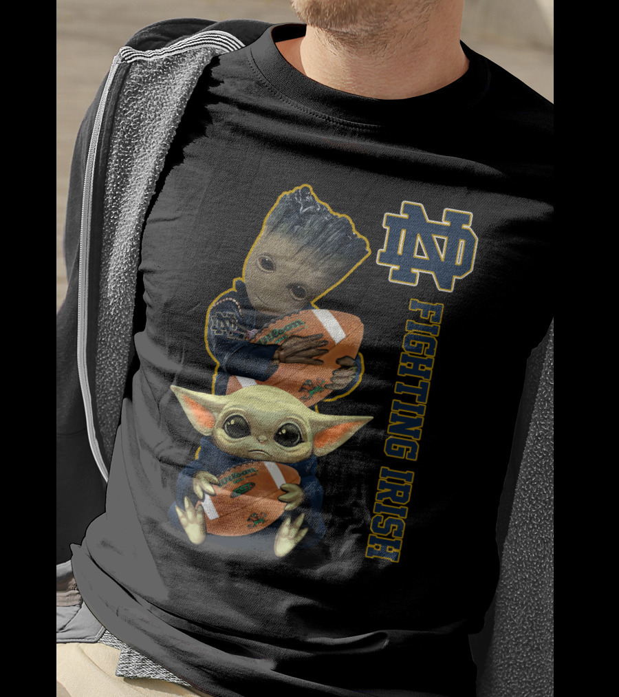 Nd Fighting Irish Groot And Baby Yoda With Football T-Shirt
