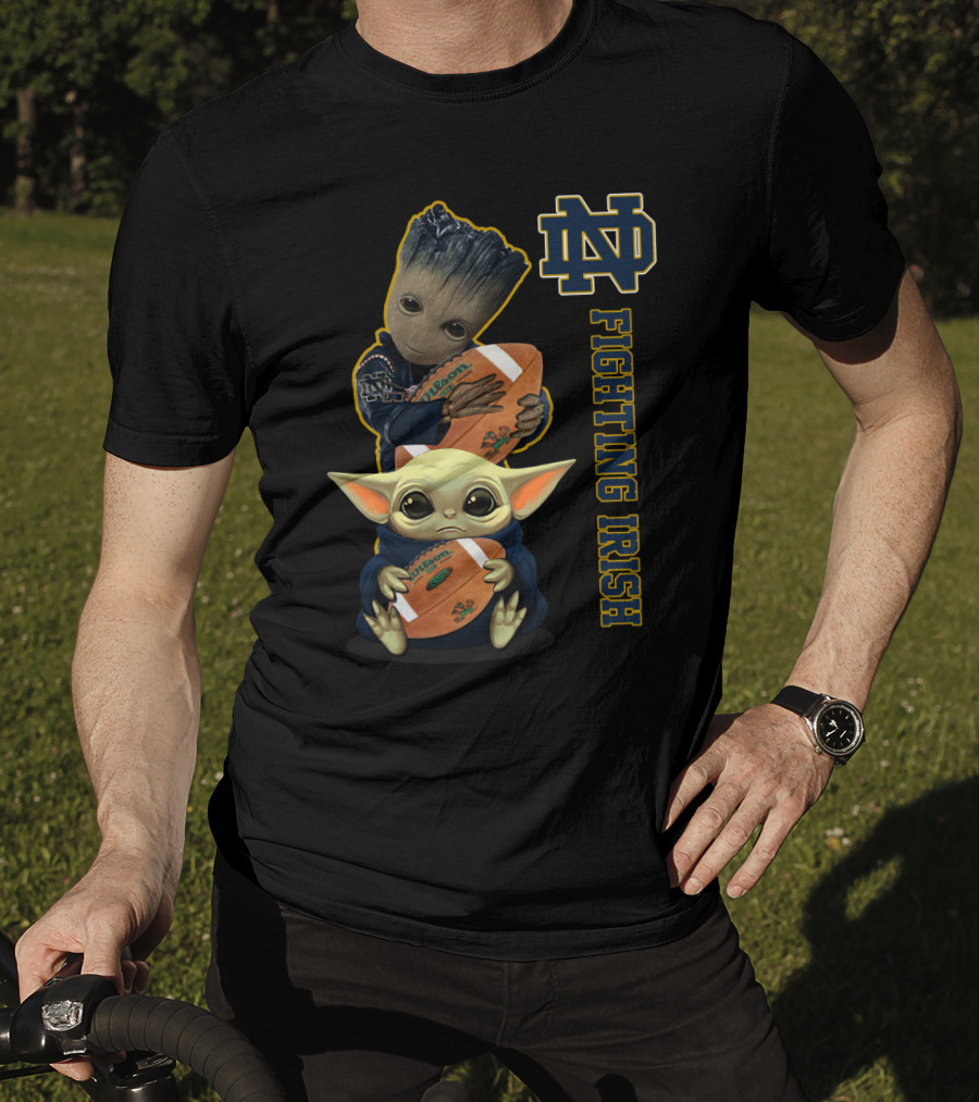 Nd Fighting Irish Groot And Baby Yoda With Football T-Shirt