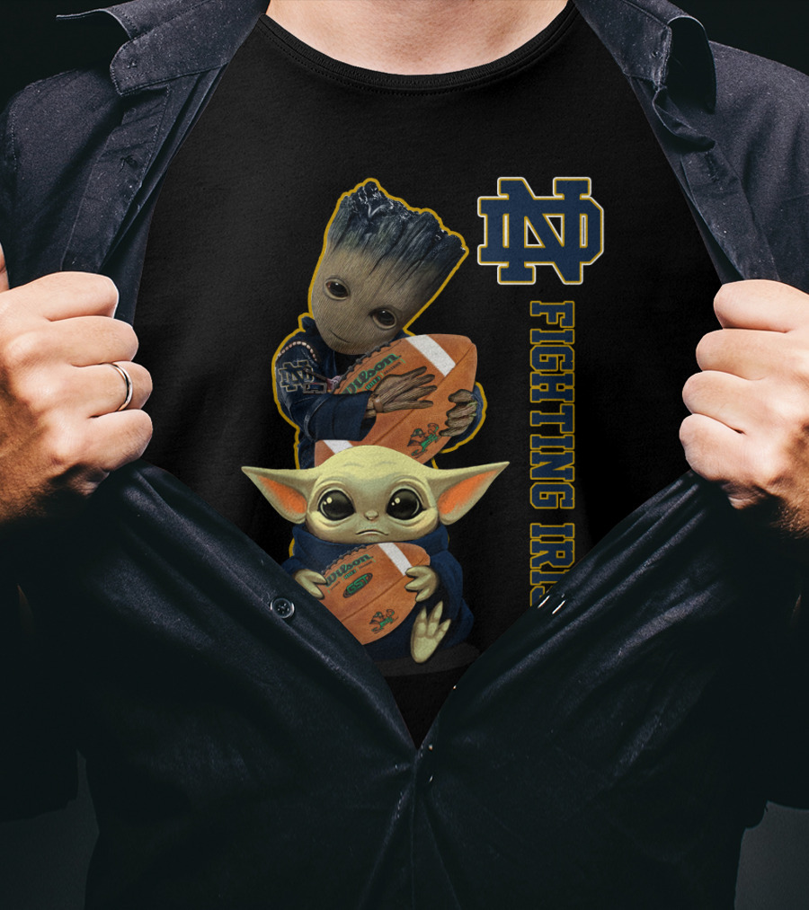Nd Fighting Irish Groot And Baby Yoda With Football T-Shirt